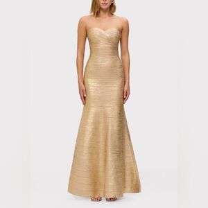 Herve Leger Gold Strapless Gown